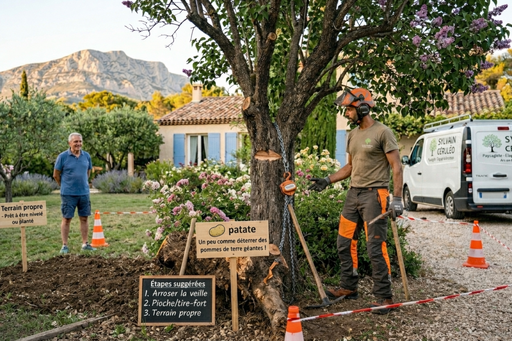Défrichage défrichage jardin arrachage des souches et racines