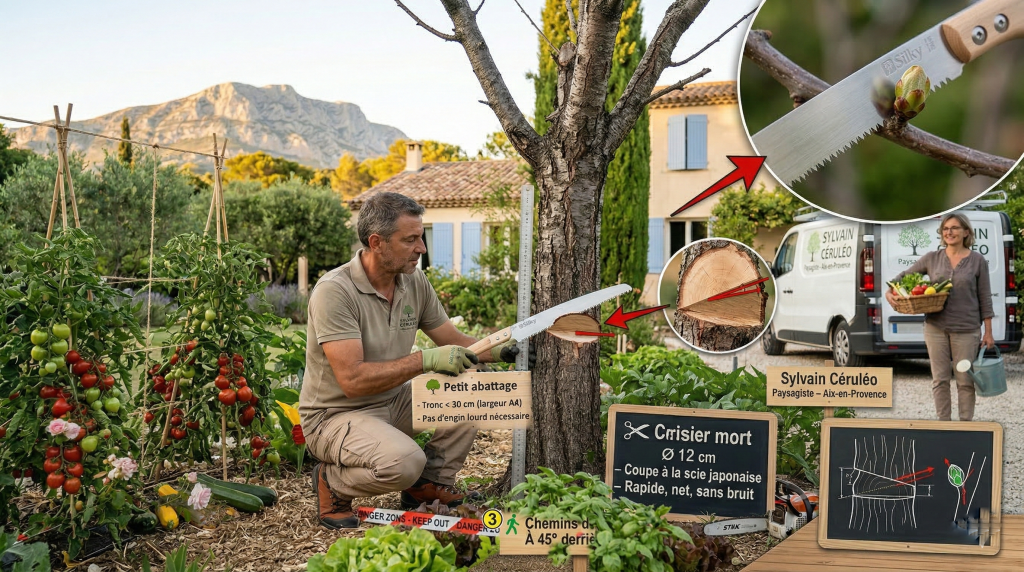 Petit abattage : guide pratique et sûr pour couper un arbre petit abattage coupe à la scie manuelle