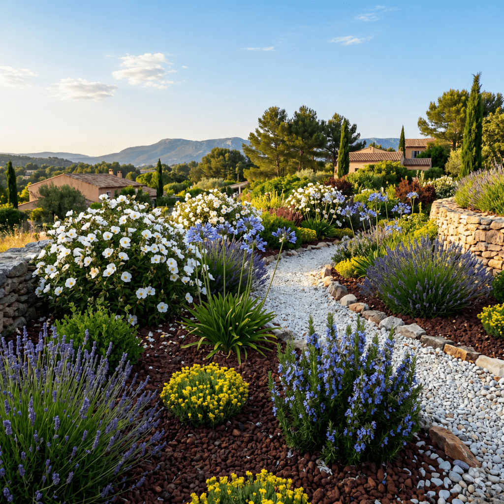 création massif plantes sans arrosage aix en provence
